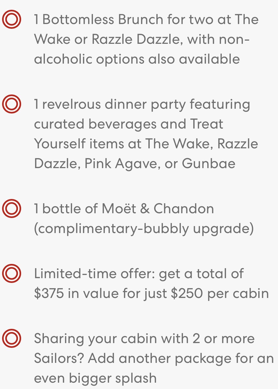 Bottomless brunch and dinner party cruise package details pricing