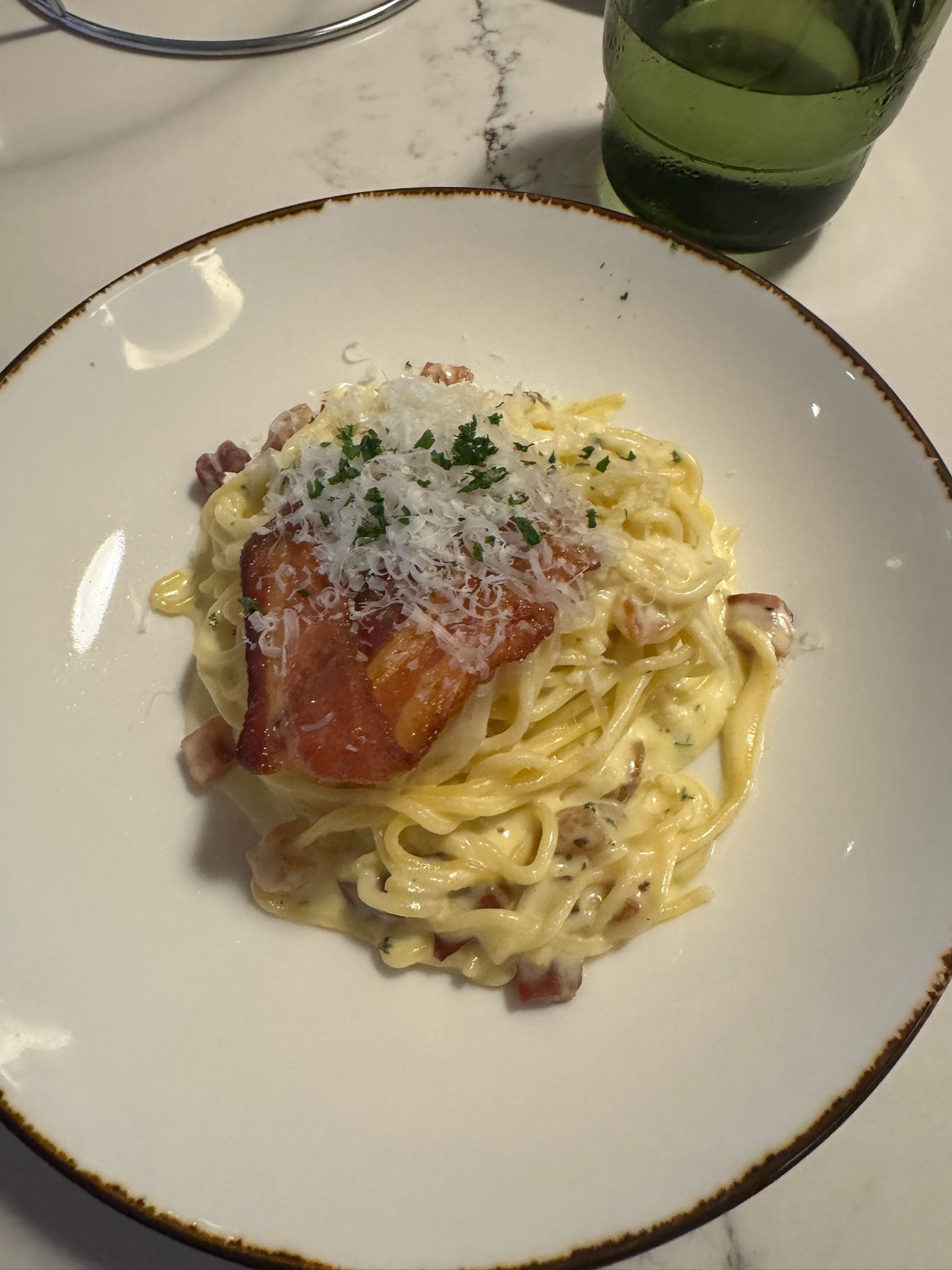 Carbonara pasta with guanciale and Pecorino Romano cheese