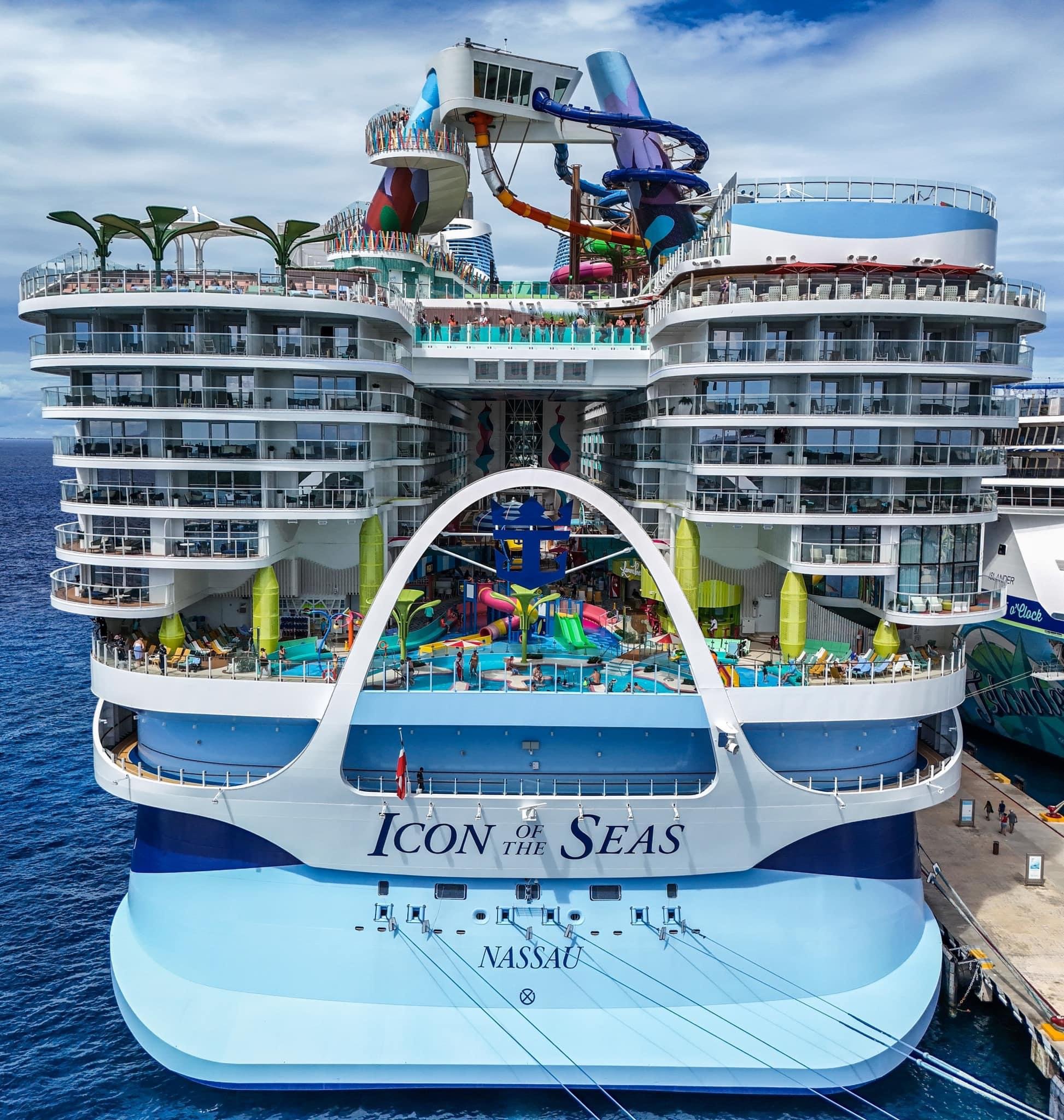 Icon of the Seas cruise ship docked at Nassau port