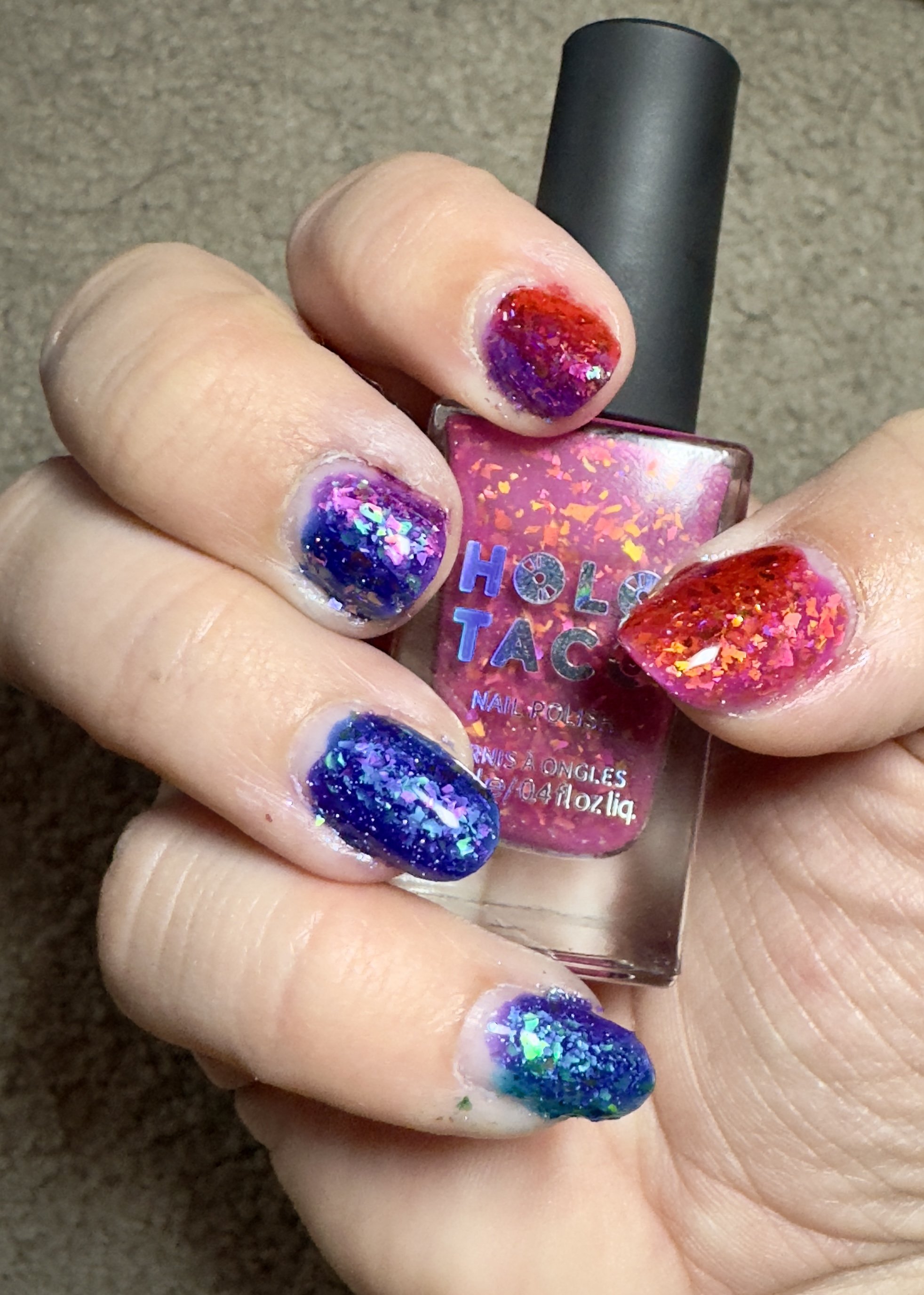 Holotac nail polish manicure with glitter and sparkle effects