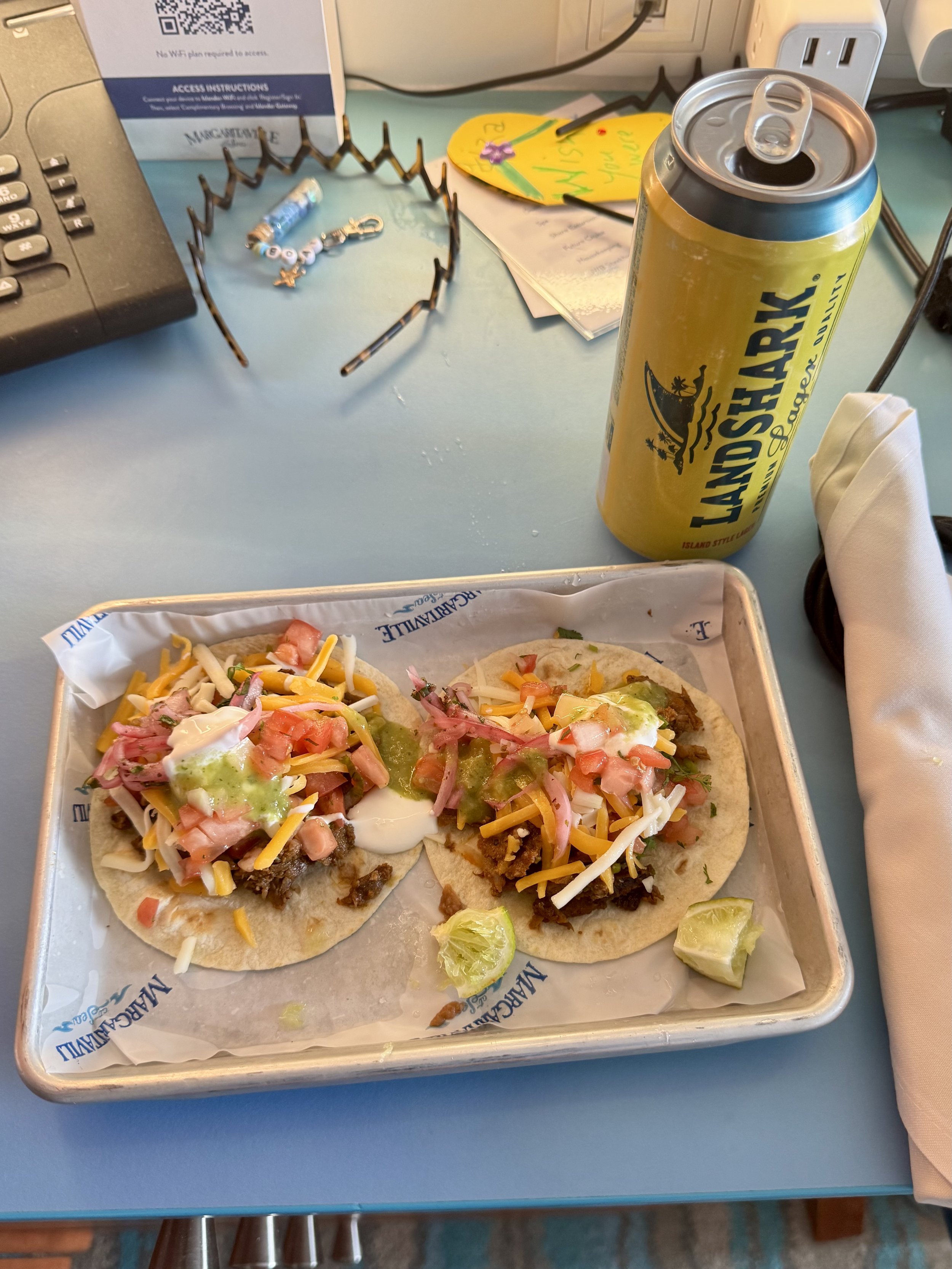 Lamoshark beer and tacos at cruise ship dining