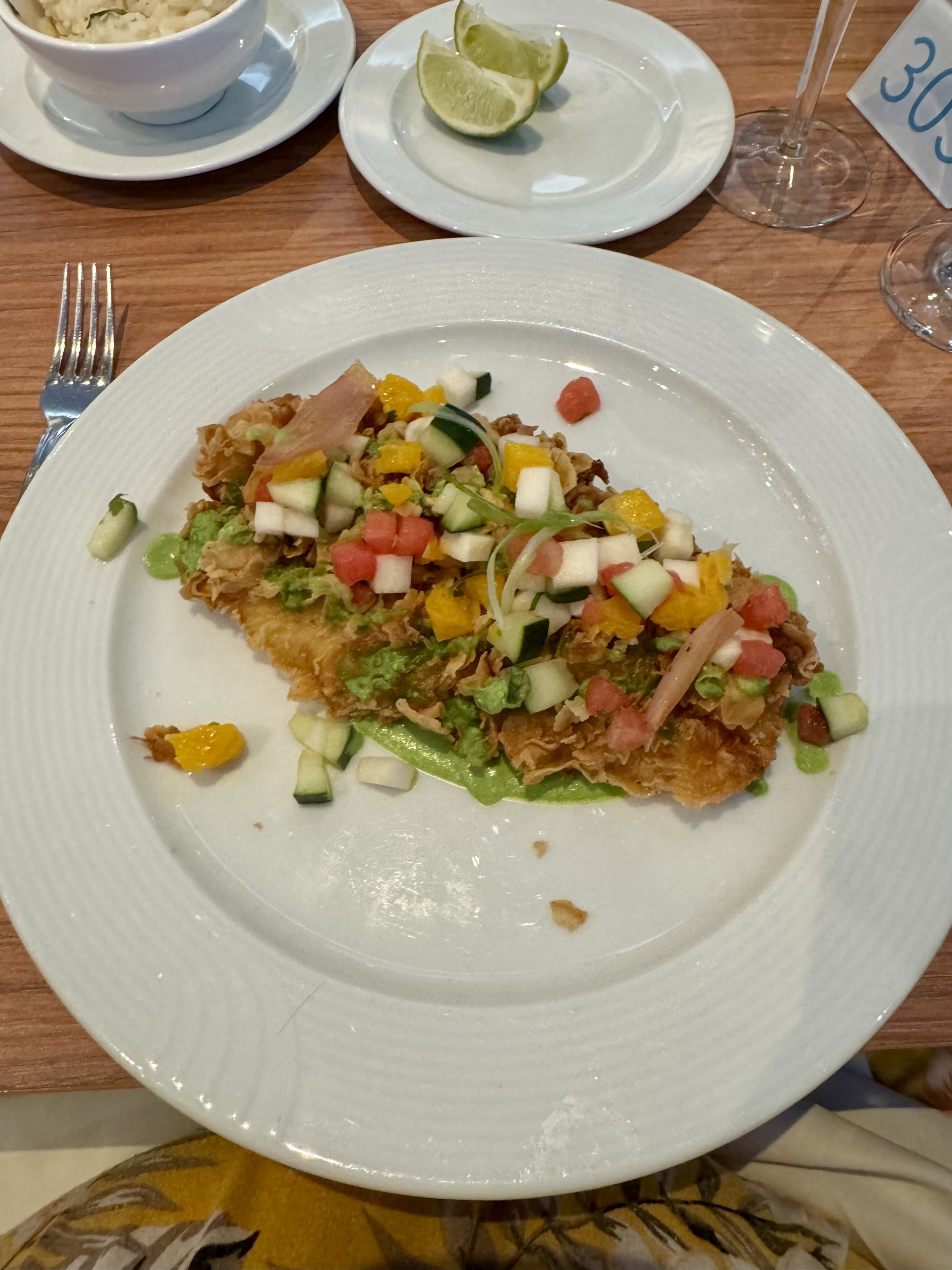 # Crispy fish fillet topped with fresh vegetable pico de gallo