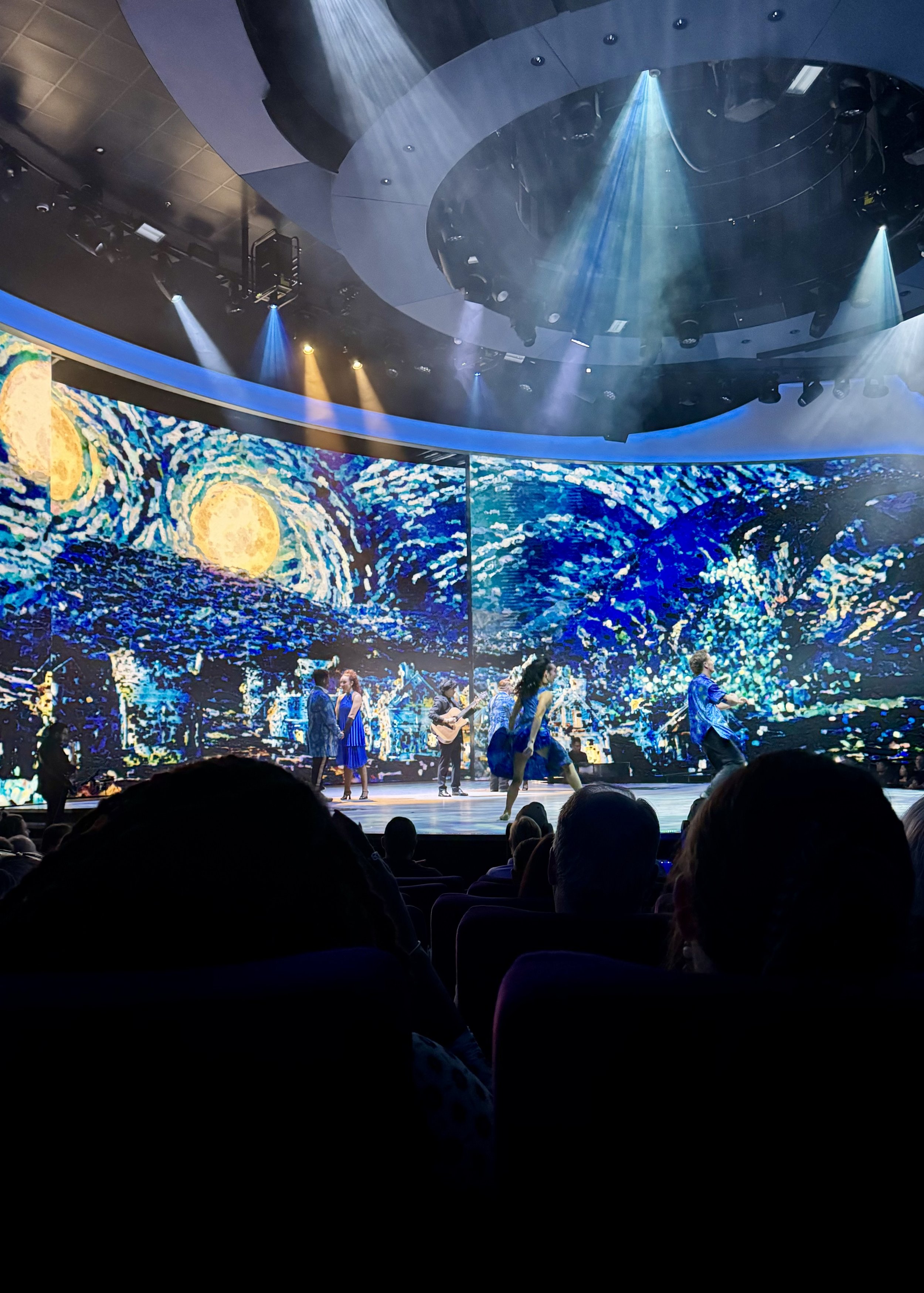 Immersive Van Gogh art exhibition performance on cruise ship stage