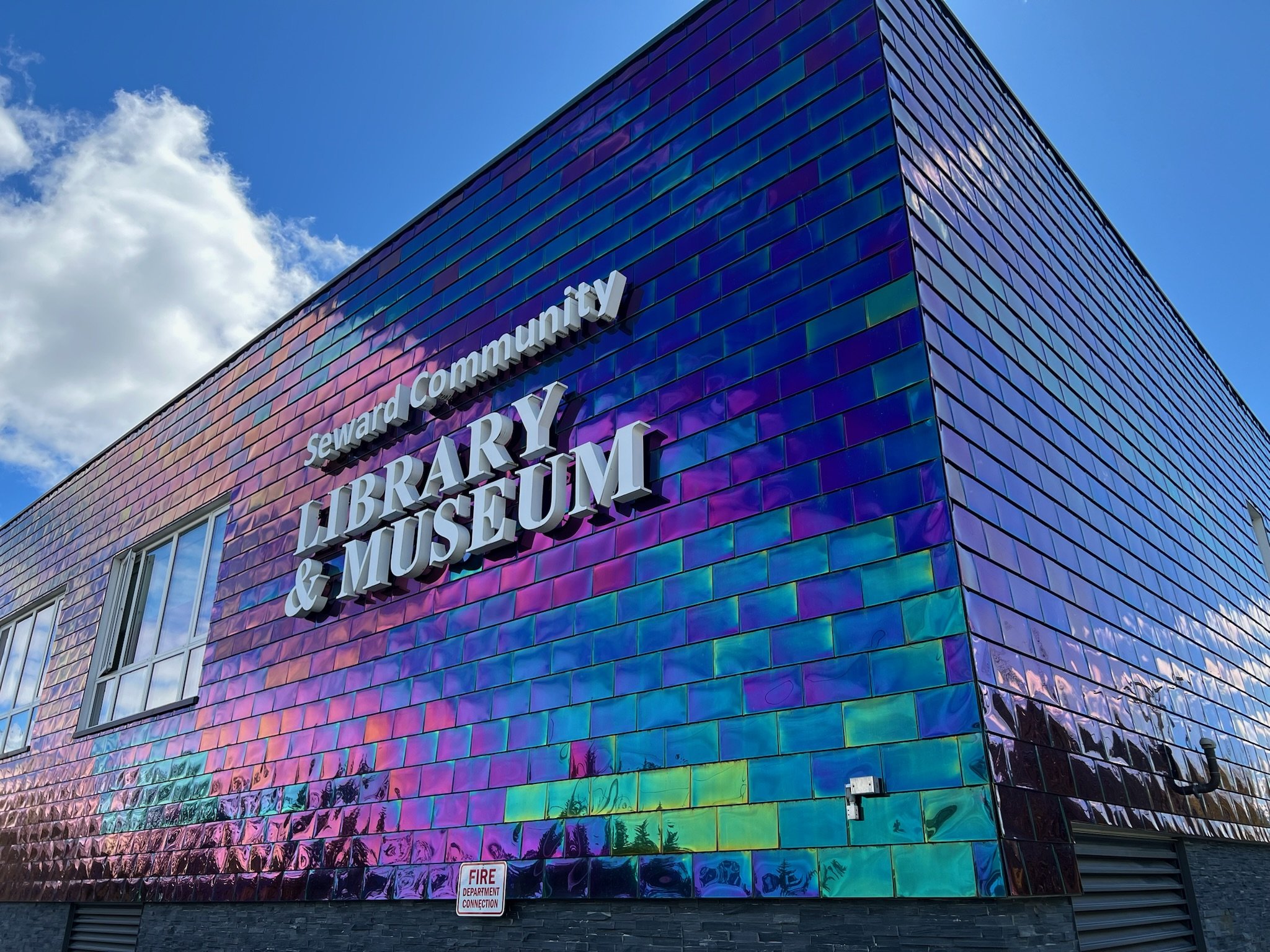 Seward Community Library & Museum colorful rainbow brick facade