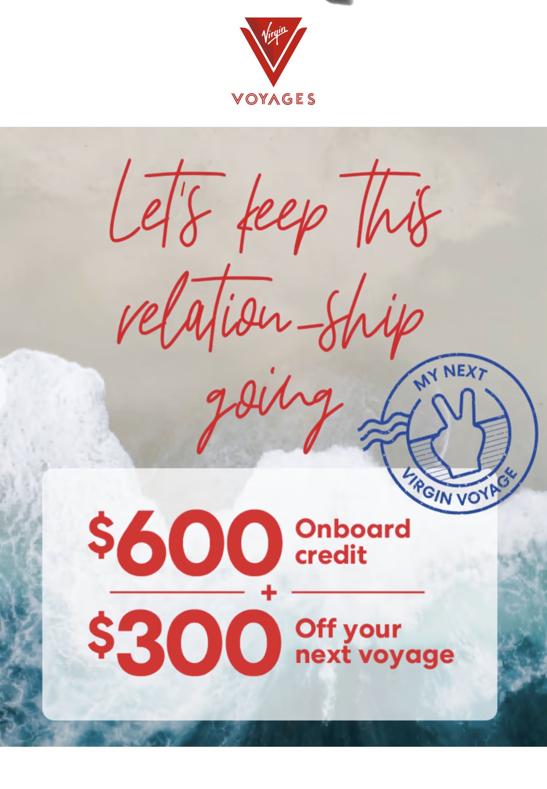 Virgin Voyages cruise ship promotion with $600 onboard credit offer
