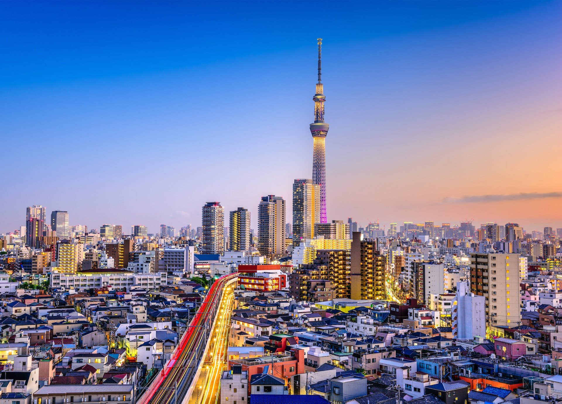 Stock Sumida Skyline Dusk Tokyo Japan Asia